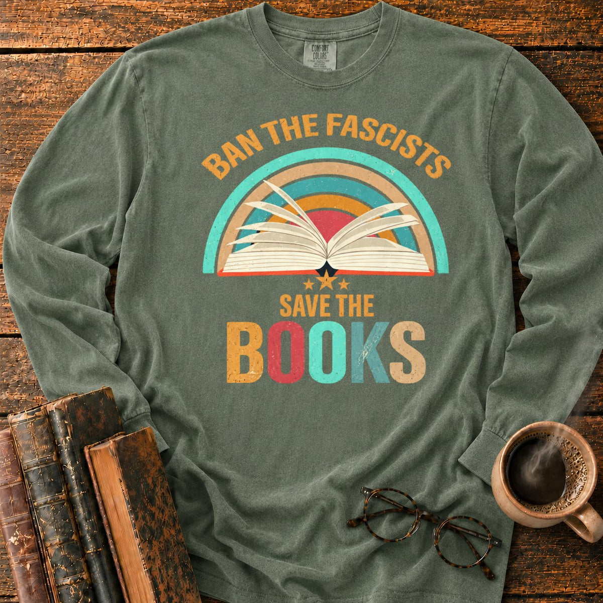 Retro Rainbow Book With Stars LS T-Shirt in Hemp – BooksThreads