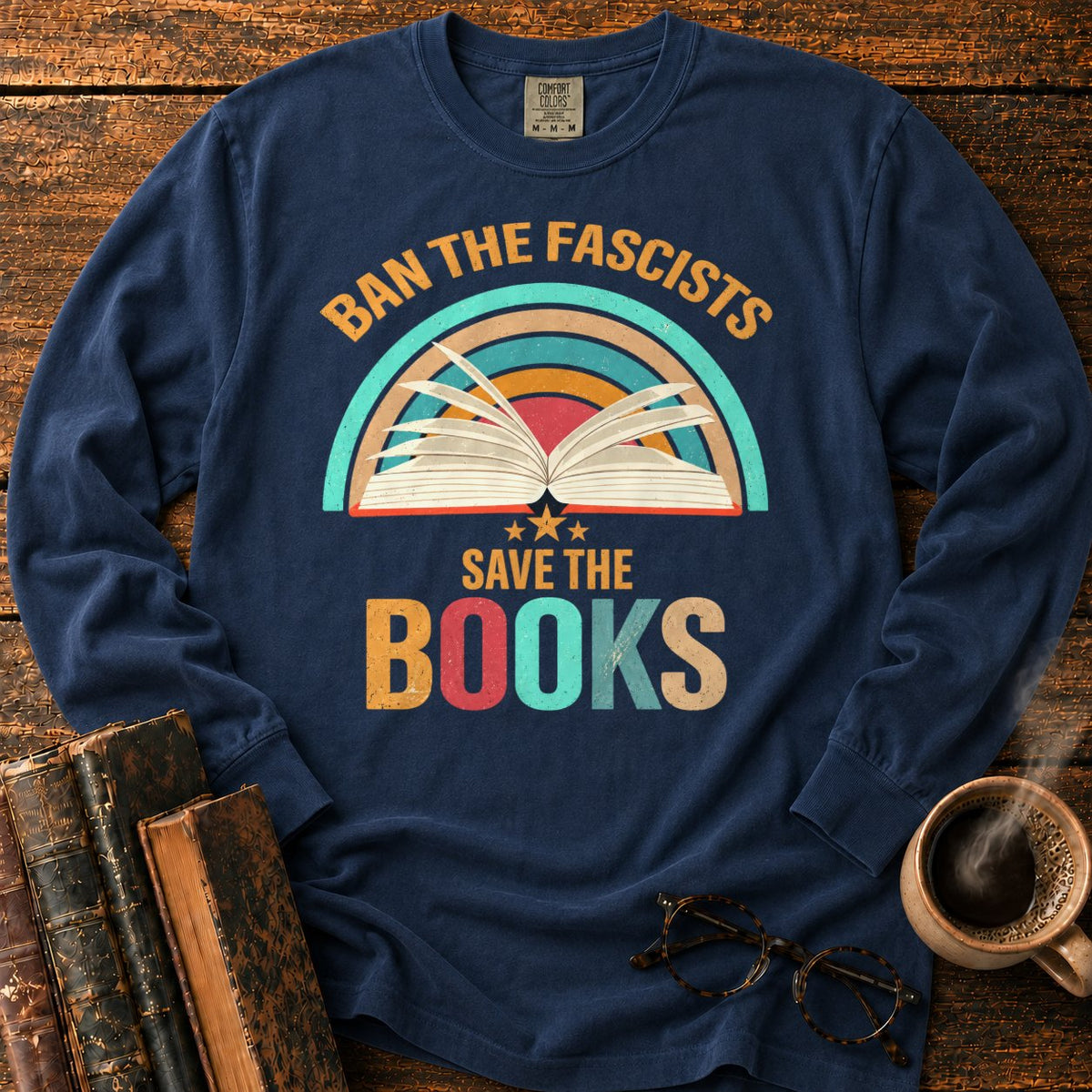 Retro Rainbow Book With Stars LS T-Shirt in Midnight – BooksThreads