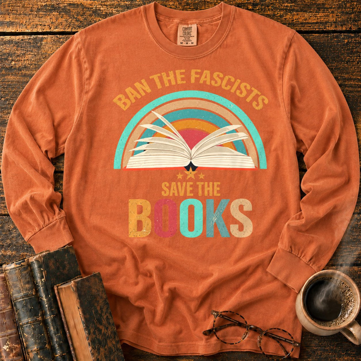 Retro Rainbow Book With Stars LS T-Shirt in Yam – BooksThreads