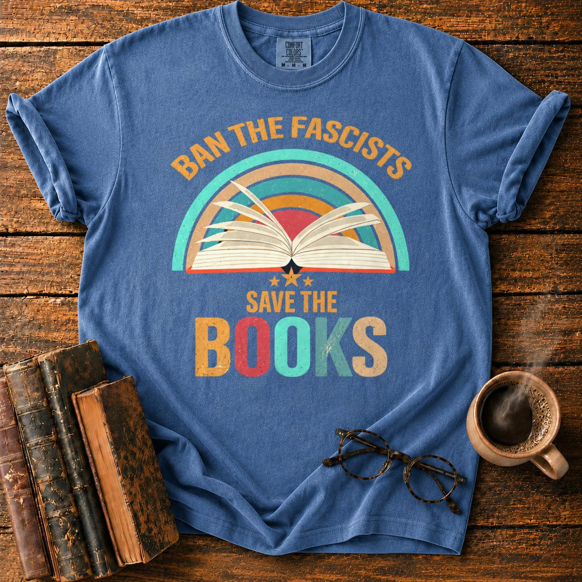 Retro Rainbow Book With Stars T-Shirt in Denim – BooksThreads