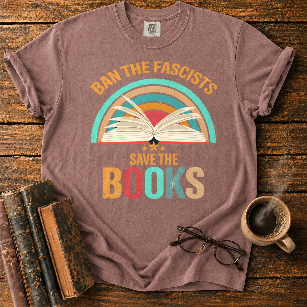 Retro Rainbow Book With Stars T-Shirt in Espresso – BooksThreads