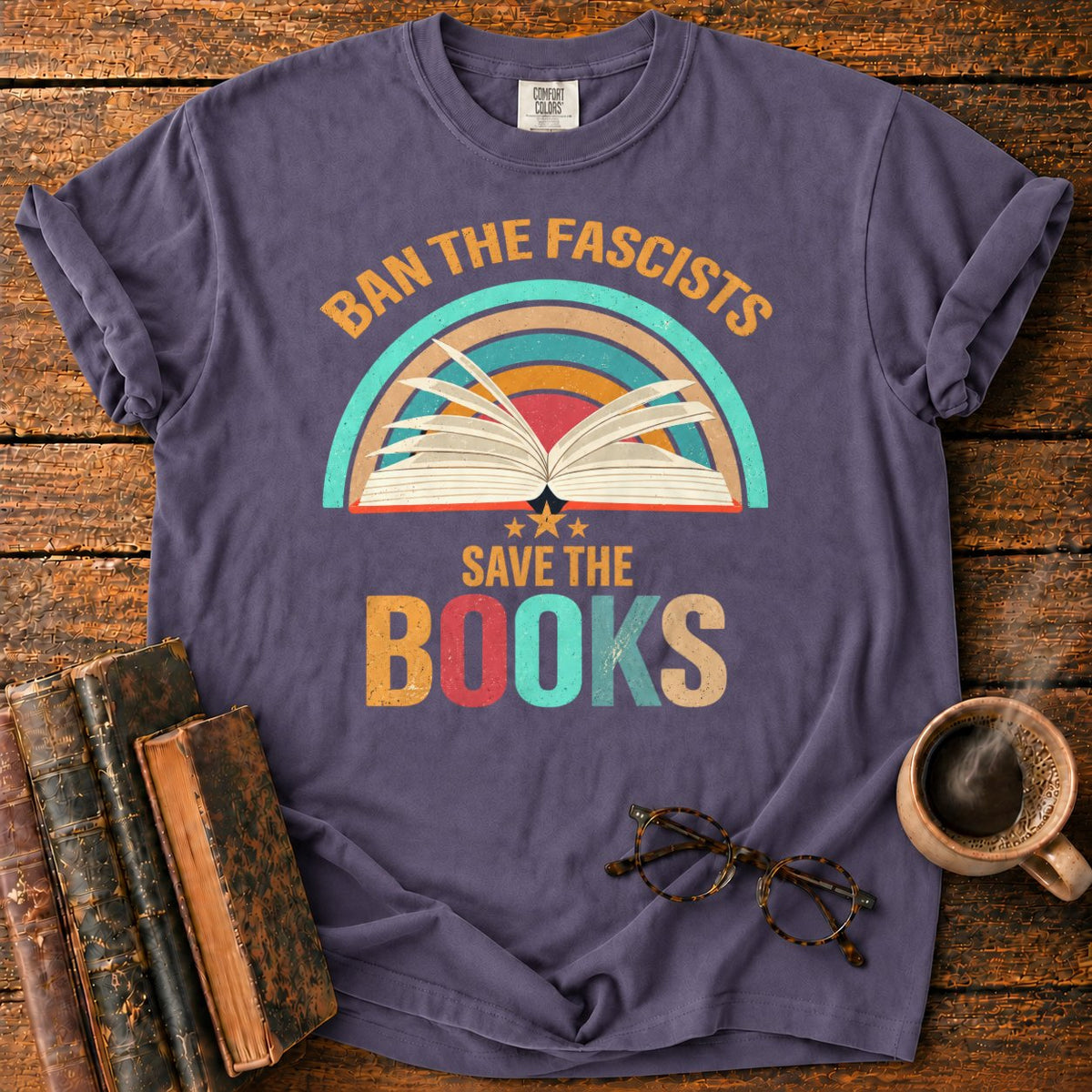 Retro Rainbow Book With Stars T-Shirt in Grape – BooksThreads