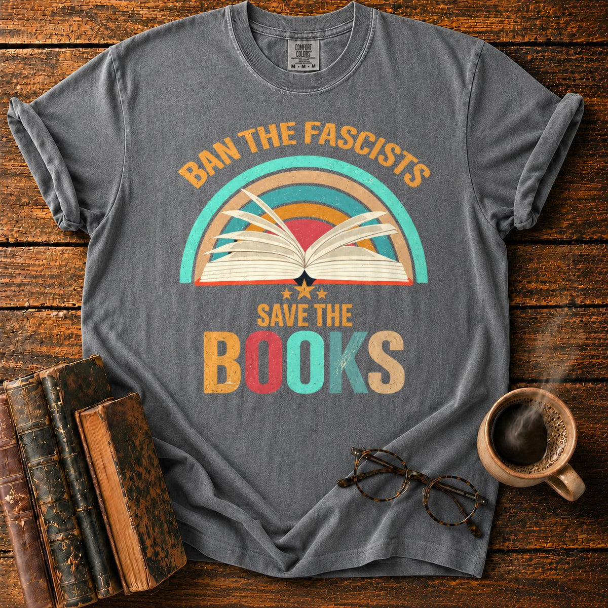 Retro Rainbow Book With Stars T-Shirt in Pepper – BooksThreads