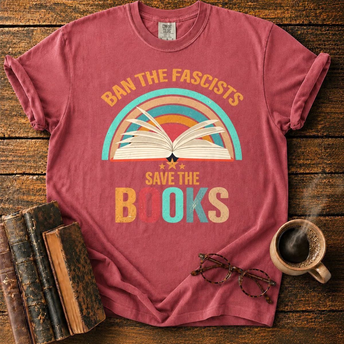 Retro Rainbow Book With Stars T-Shirt in Watermelon – BooksThreads