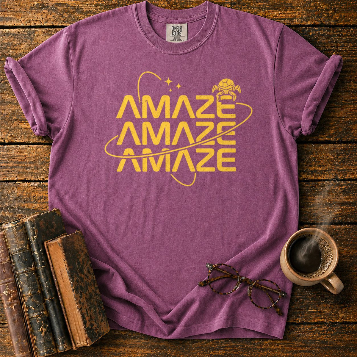Retro Sci Fi Amaze Orbit Poster T-Shirt in Berry – BooksThreads