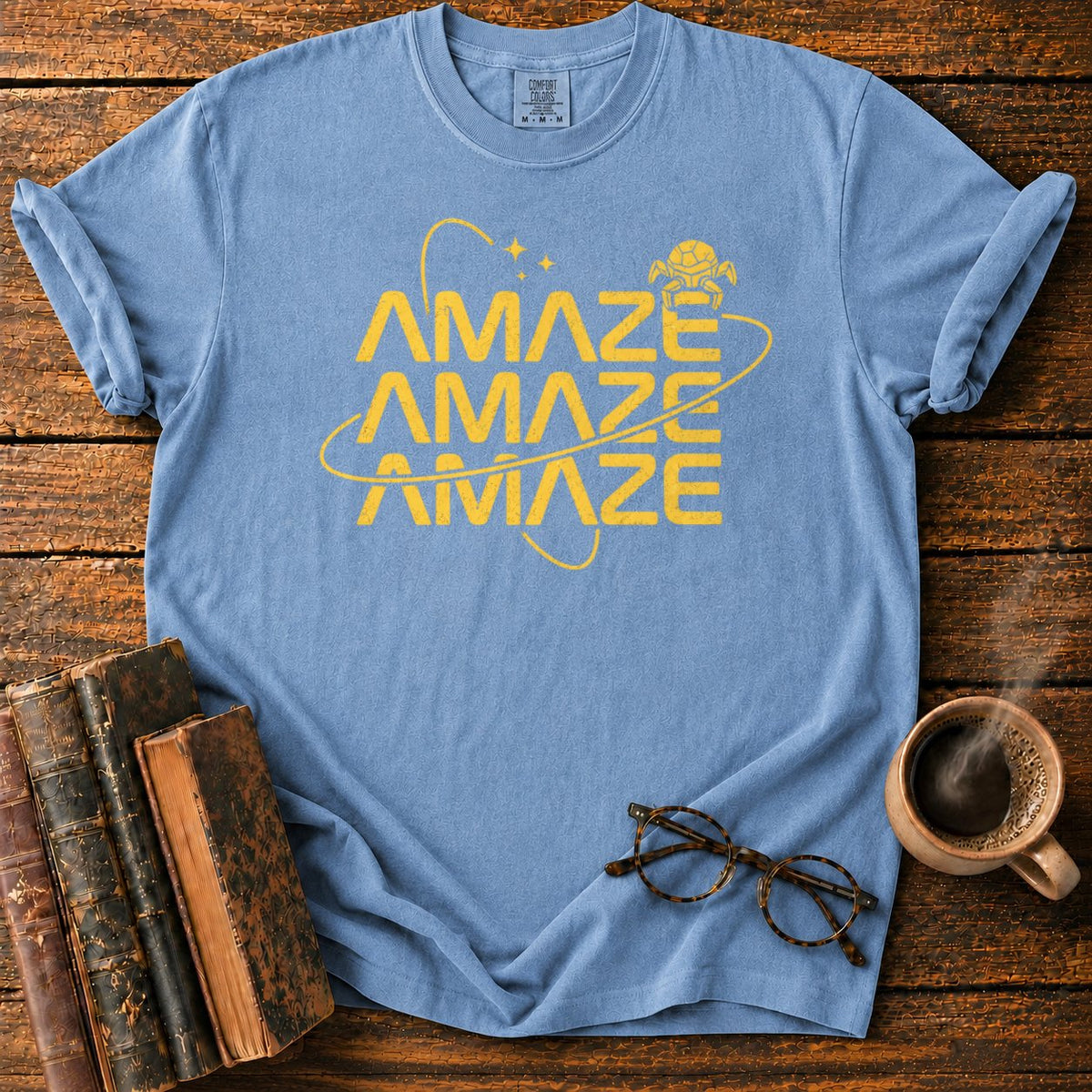Retro Sci Fi Amaze Orbit Poster T-Shirt in Blue Jean – BooksThreads