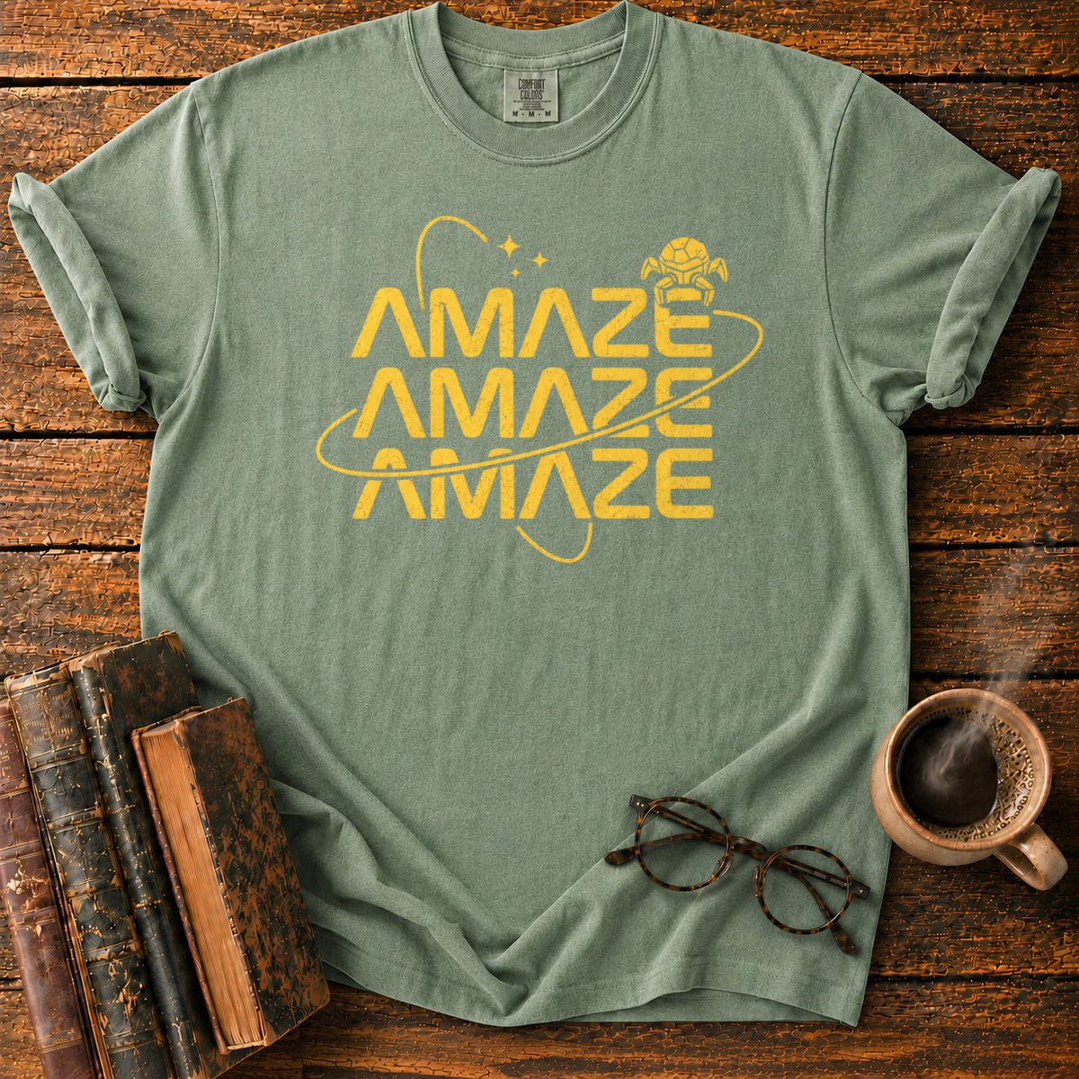 Retro Sci Fi Amaze Orbit Poster T-Shirt in Moss – BooksThreads