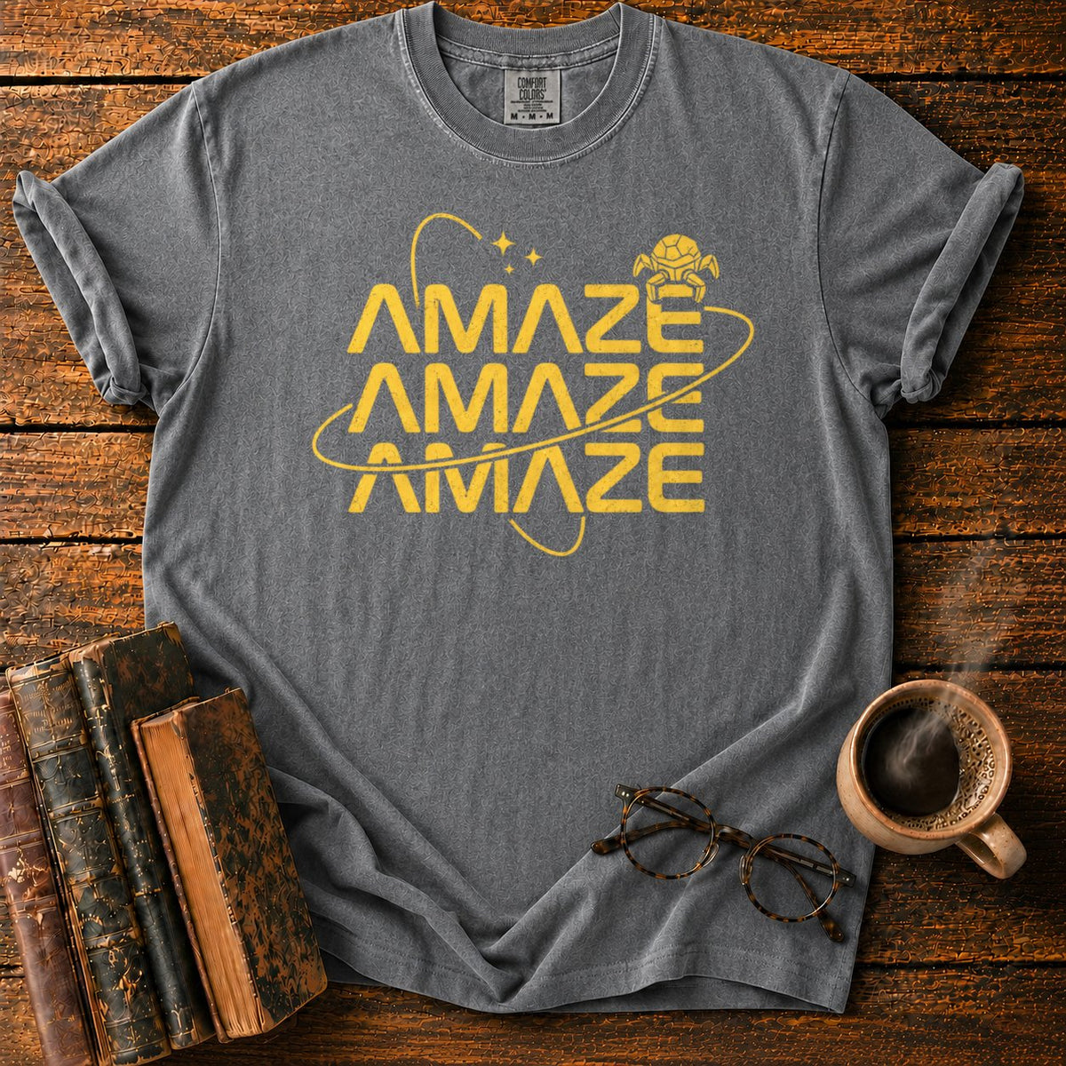 Retro Sci Fi Amaze Orbit Poster T-Shirt in Pepper – BooksThreads