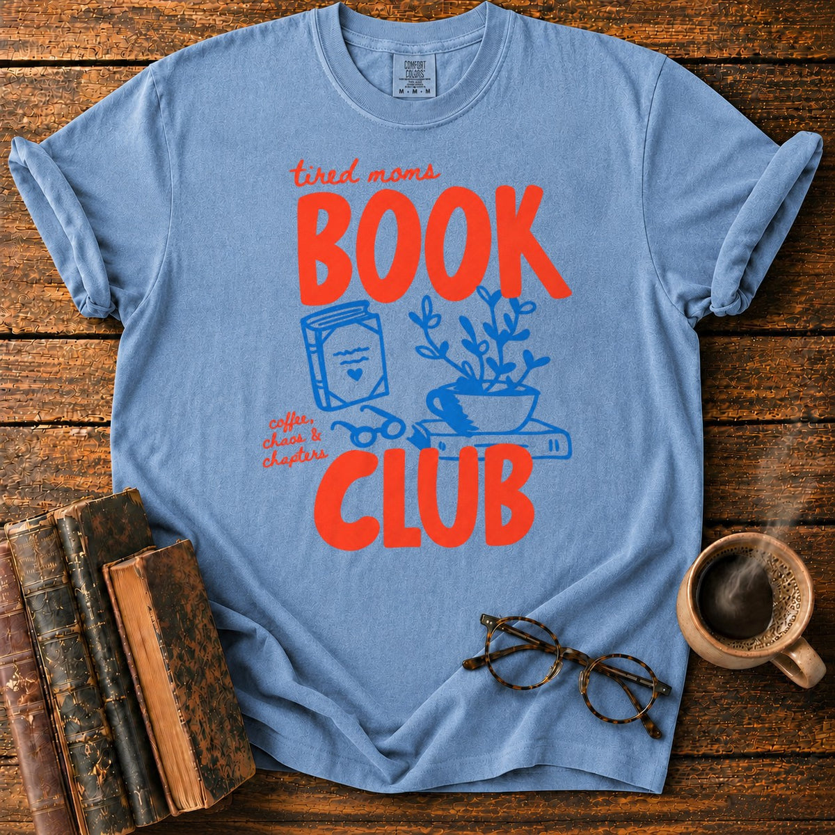 Retro Tired Moms Book Club T-Shirt in Blue Jean – BooksThreads