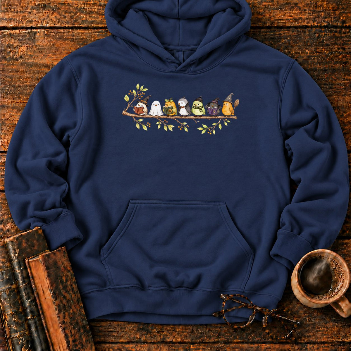 Seven Whimsical Halloween Birds On A Branch Hoodie in Navy – BooksThreads