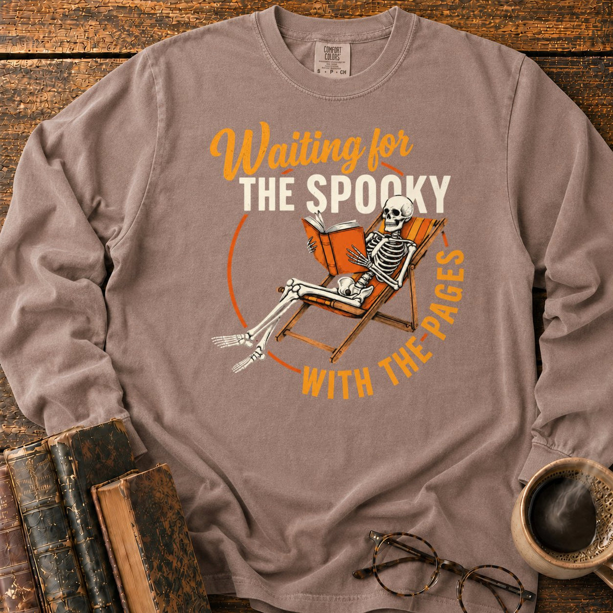 Skeleton, Book, And Chair On Black LS T-Shirt in Espresso – BooksThreads