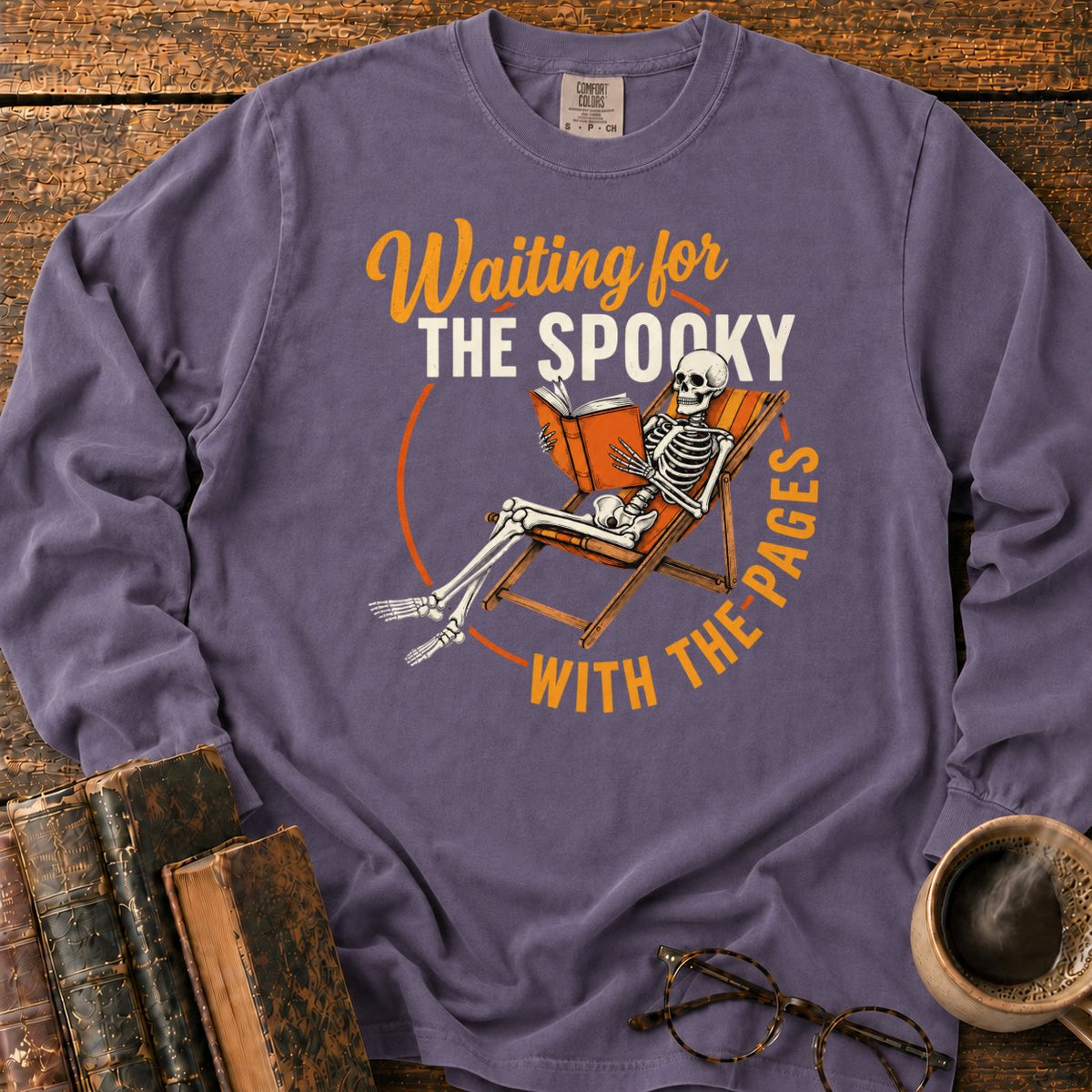 Skeleton, Book, And Chair On Black LS T-Shirt in Grape – BooksThreads