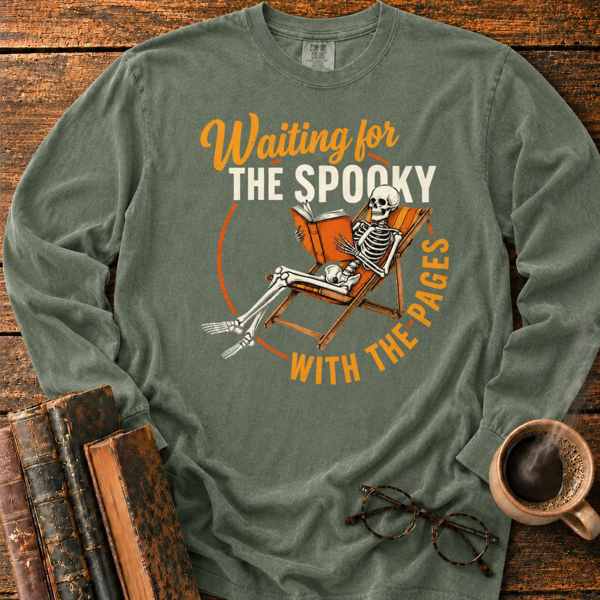Skeleton, Book, And Chair On Black LS T-Shirt in Hemp – BooksThreads