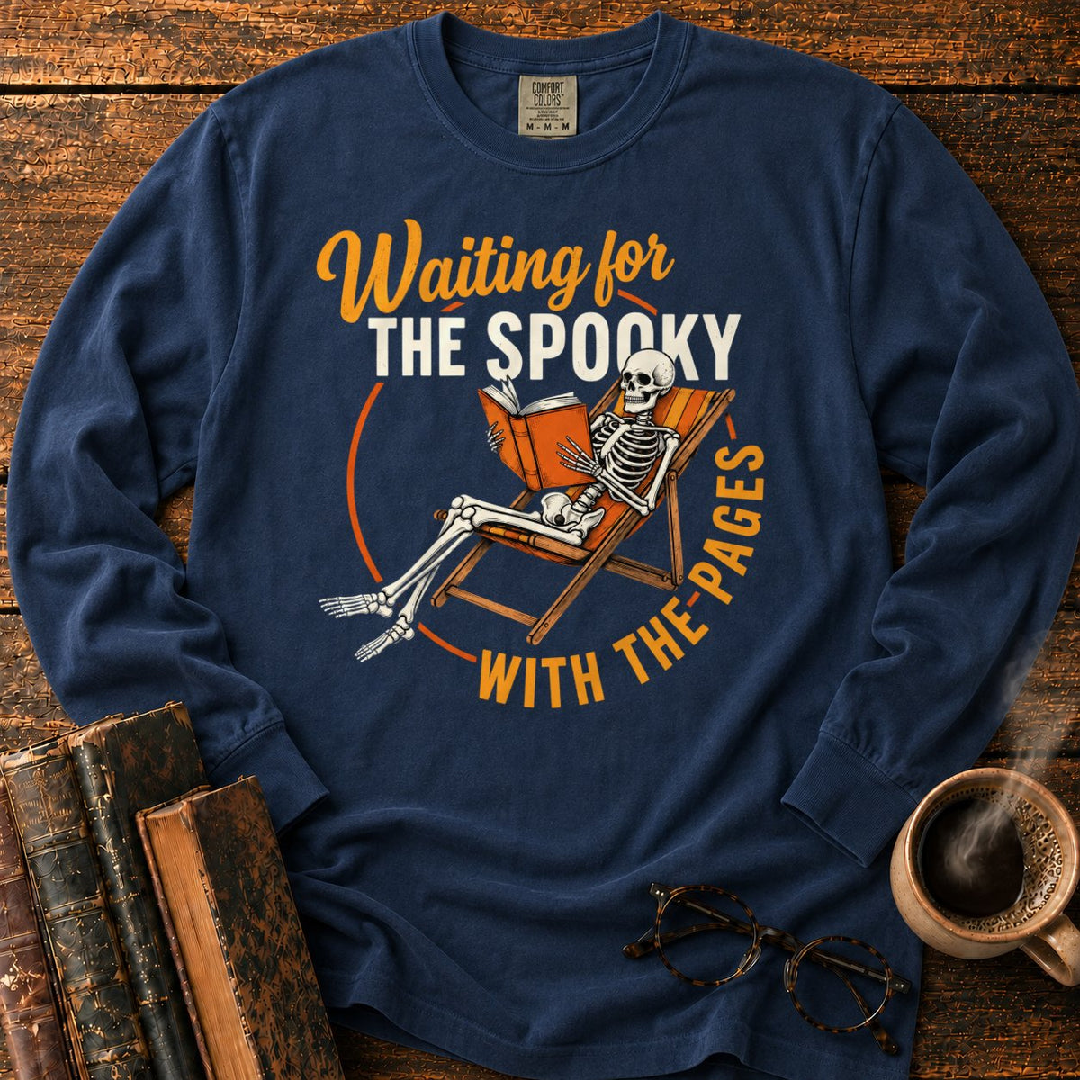 Skeleton, Book, And Chair On Black LS T-Shirt in Midnight – BooksThreads