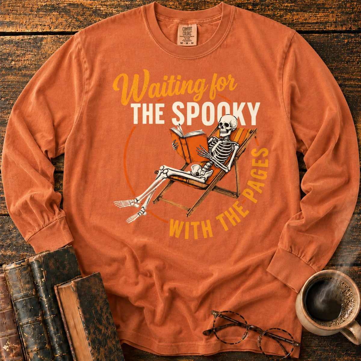 Skeleton, Book, And Chair On Black LS T-Shirt in Yam – BooksThreads