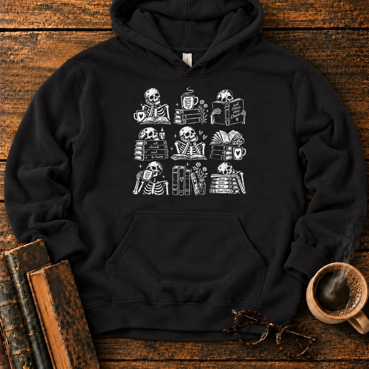 Skeleton Reader 9 Grid Hoodie in Black – BooksThreads