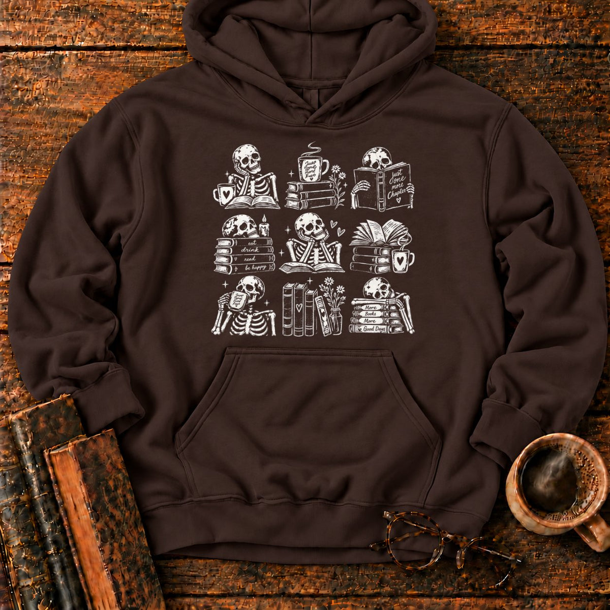 Skeleton Reader 9 Grid Hoodie in Dark Chocolate – BooksThreads