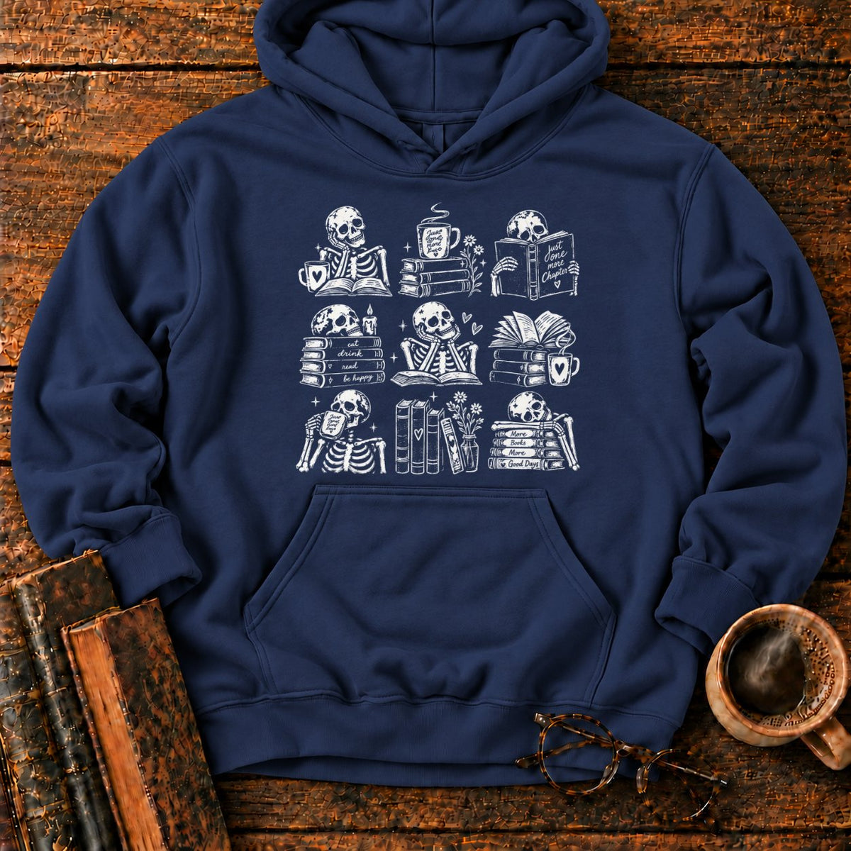 Skeleton Reader 9 Grid Hoodie in Navy – BooksThreads