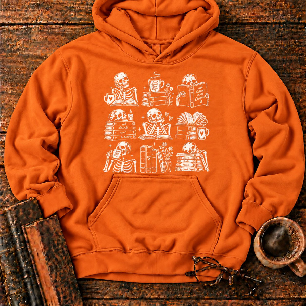 Skeleton Reader 9 Grid Hoodie in Orange – BooksThreads
