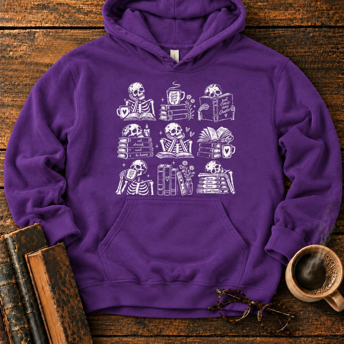 Skeleton Reader 9 Grid Hoodie in Purple – BooksThreads