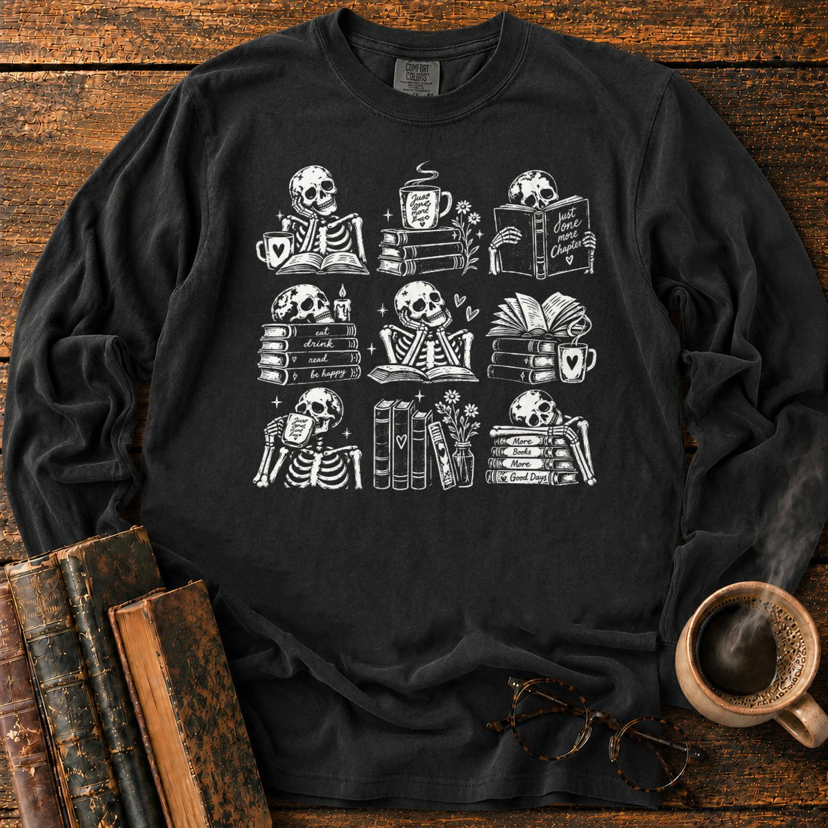 Skeleton Reader 9 Grid LS T-Shirt in Black – BooksThreads