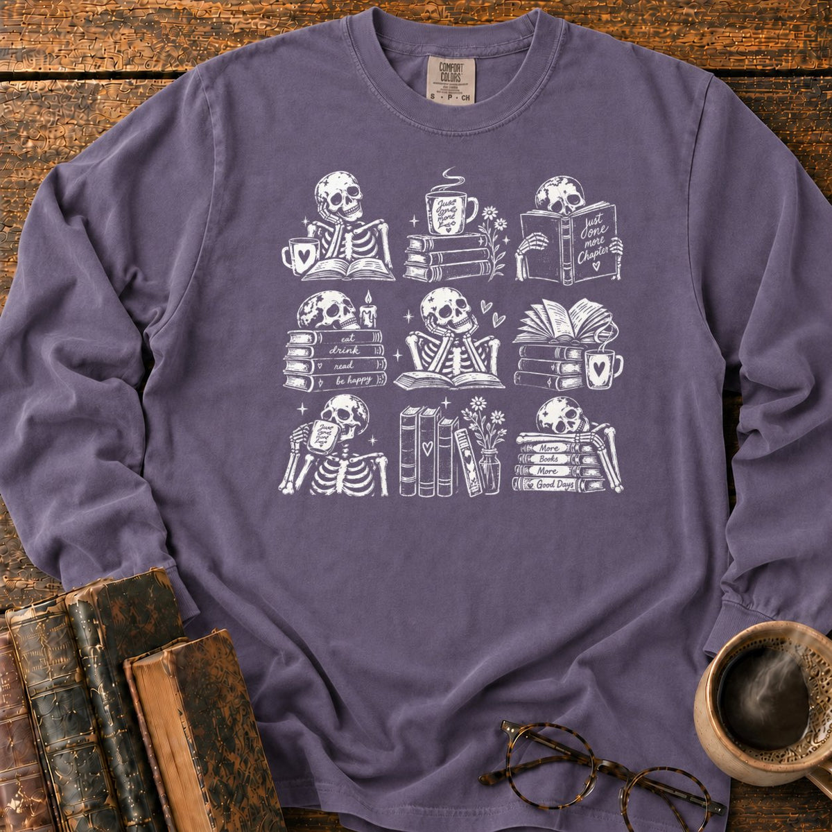 Skeleton Reader 9 Grid LS T-Shirt in Grape – BooksThreads