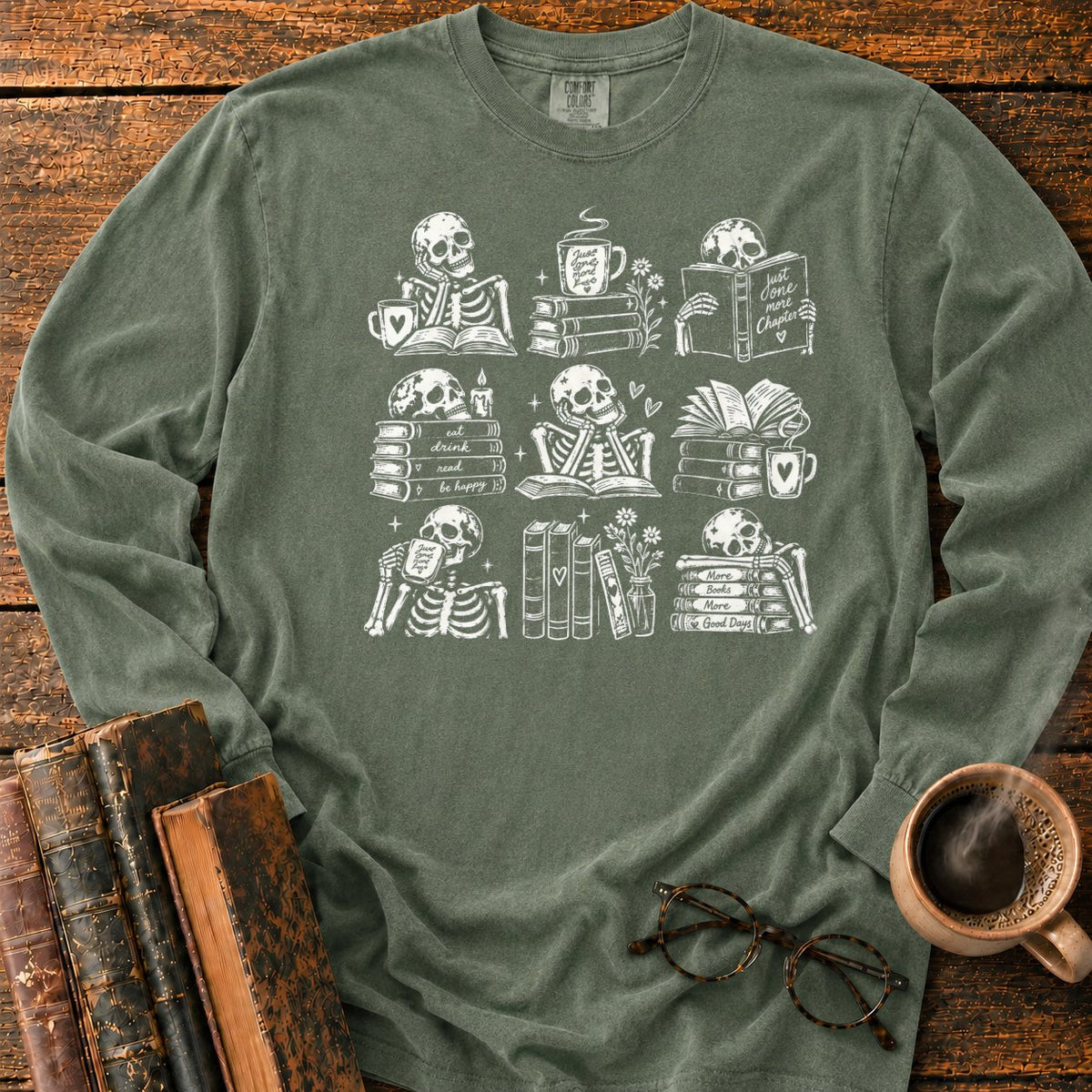 Skeleton Reader 9 Grid LS T-Shirt in Hemp – BooksThreads