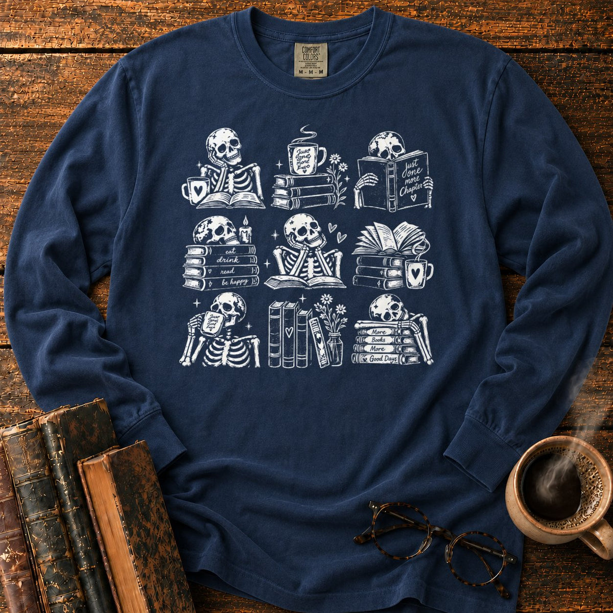 Skeleton Reader 9 Grid LS T-Shirt in Midnight – BooksThreads
