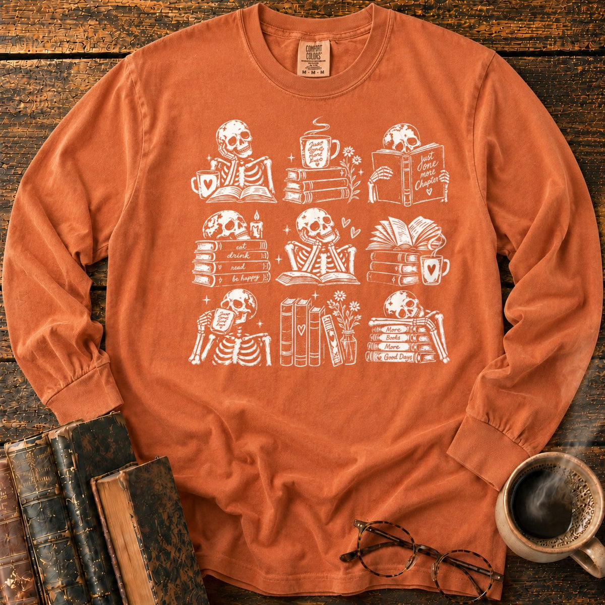 Skeleton Reader 9 Grid LS T-Shirt in Yam – BooksThreads