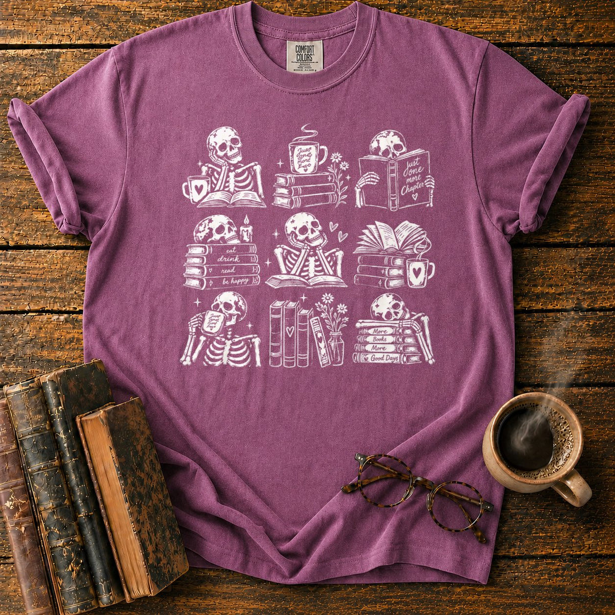 Skeleton Reader 9 Grid T-Shirt in Berry – BooksThreads