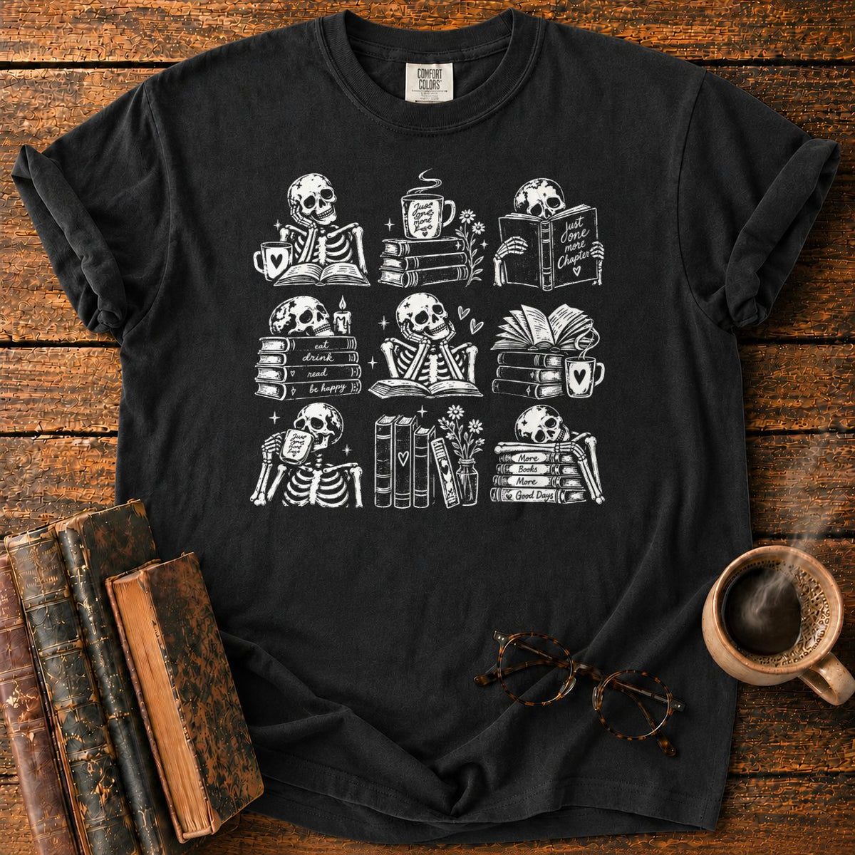 Skeleton Reader 9 Grid T-Shirt in Black – BooksThreads