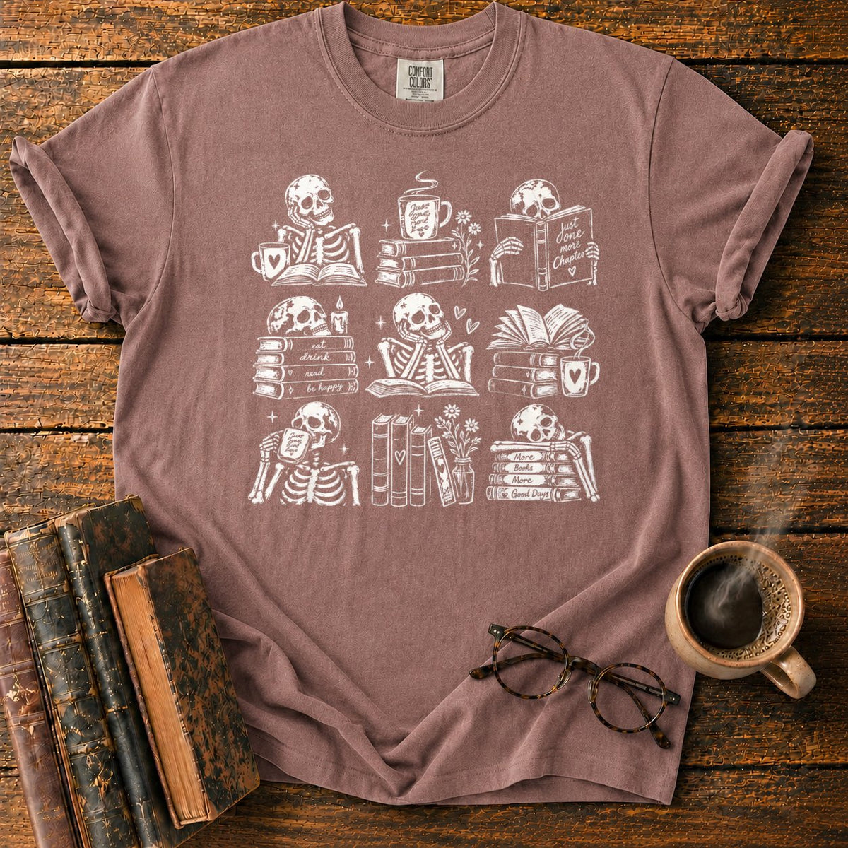 Skeleton Reader 9 Grid T-Shirt in Espresso – BooksThreads