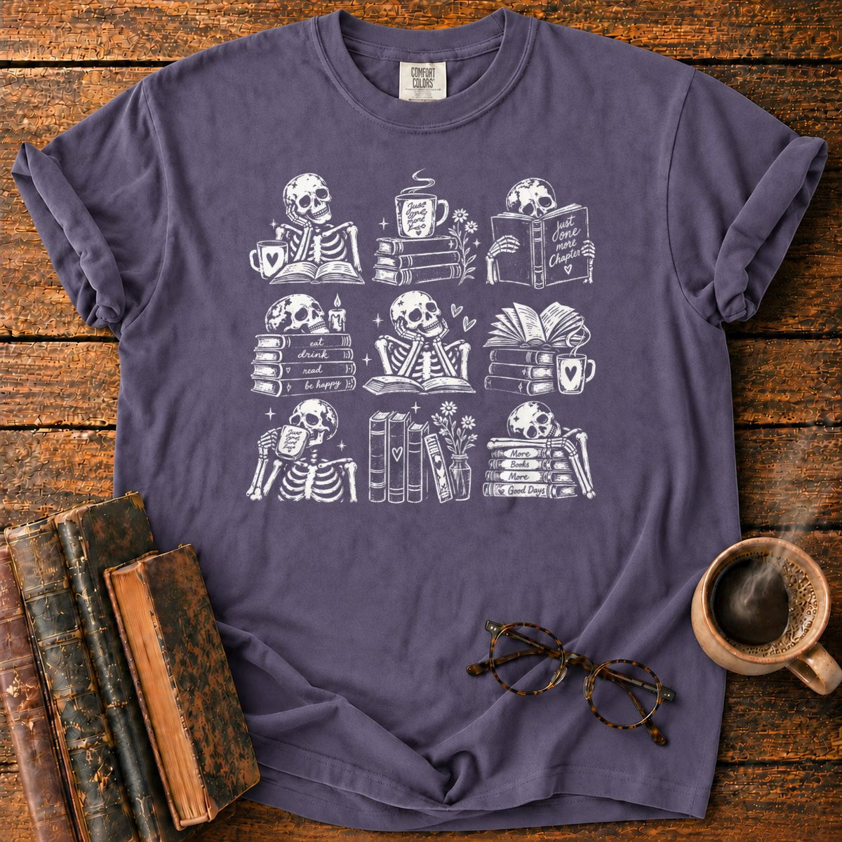 Skeleton Reader 9 Grid T-Shirt in Grape – BooksThreads