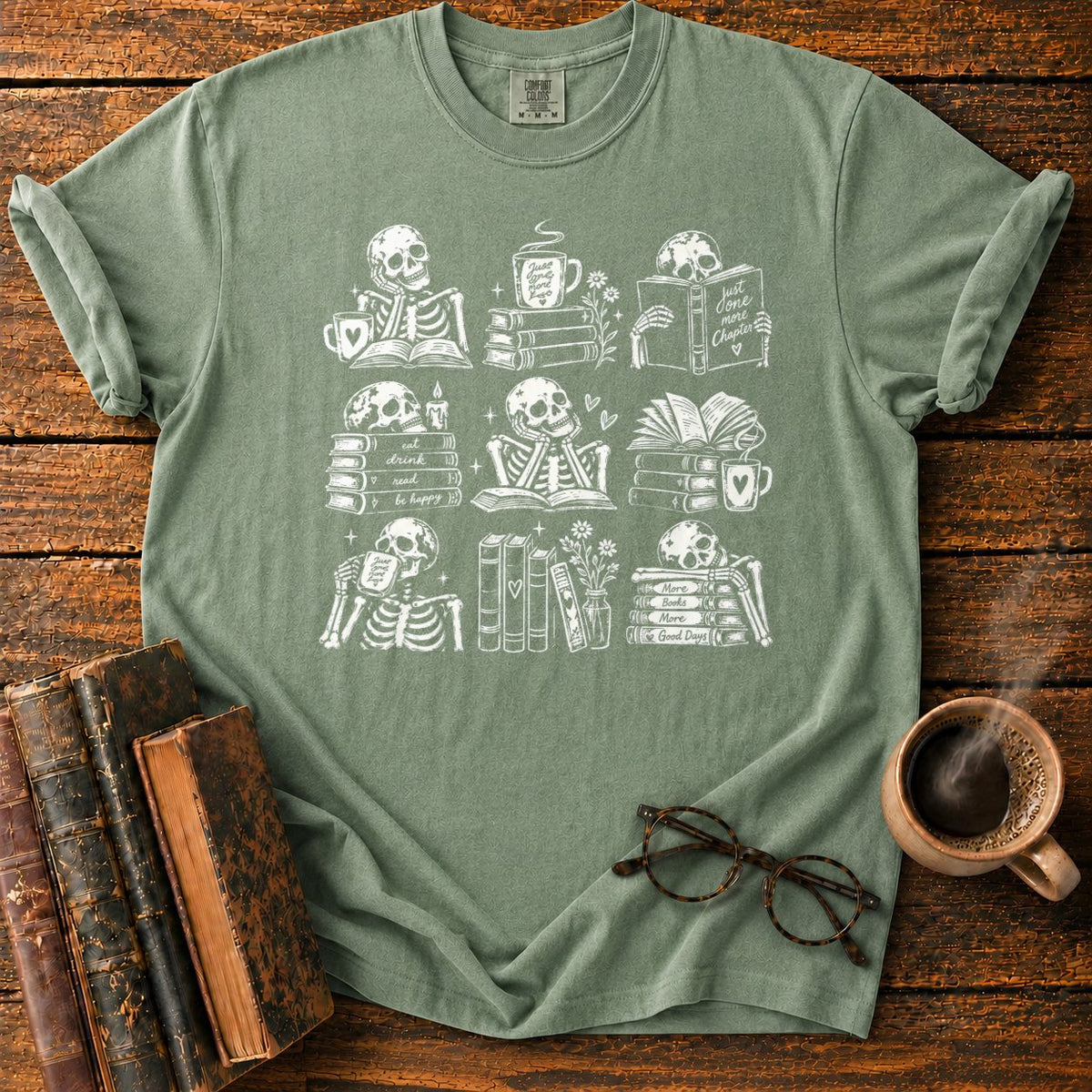 Skeleton Reader 9 Grid T-Shirt in Moss – BooksThreads