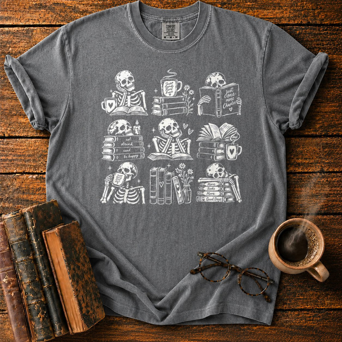 Skeleton Reader 9 Grid T-Shirt in Pepper – BooksThreads