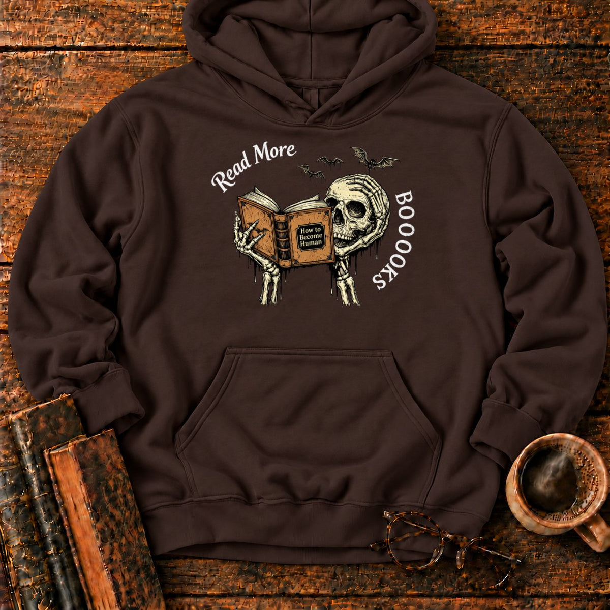 Skeleton Reader With An Open Book Hoodie in Dark Chocolate – BooksThreads