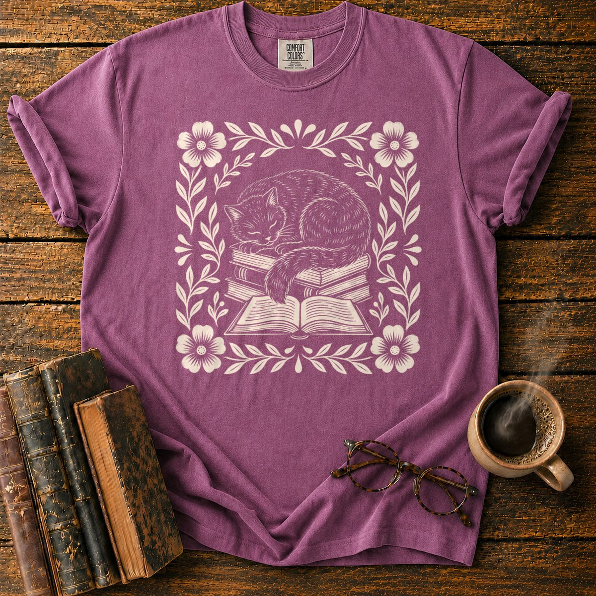 Sleeping Cat Books Botanicals T-Shirt in Berry – BooksThreads