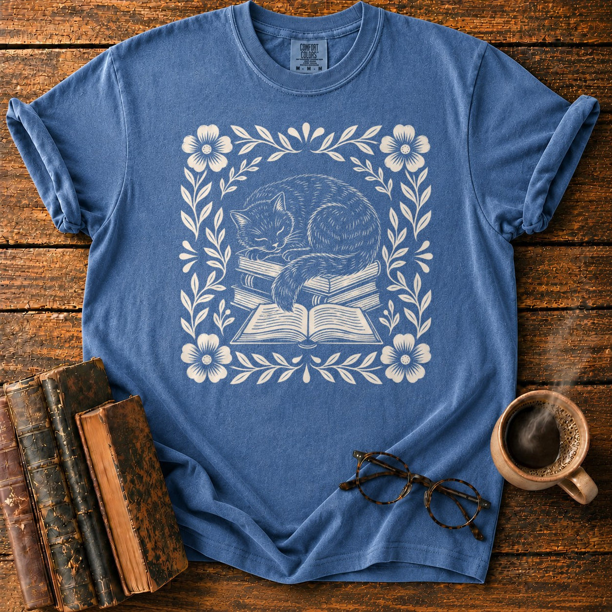 Sleeping Cat Books Botanicals T-Shirt in Denim – BooksThreads
