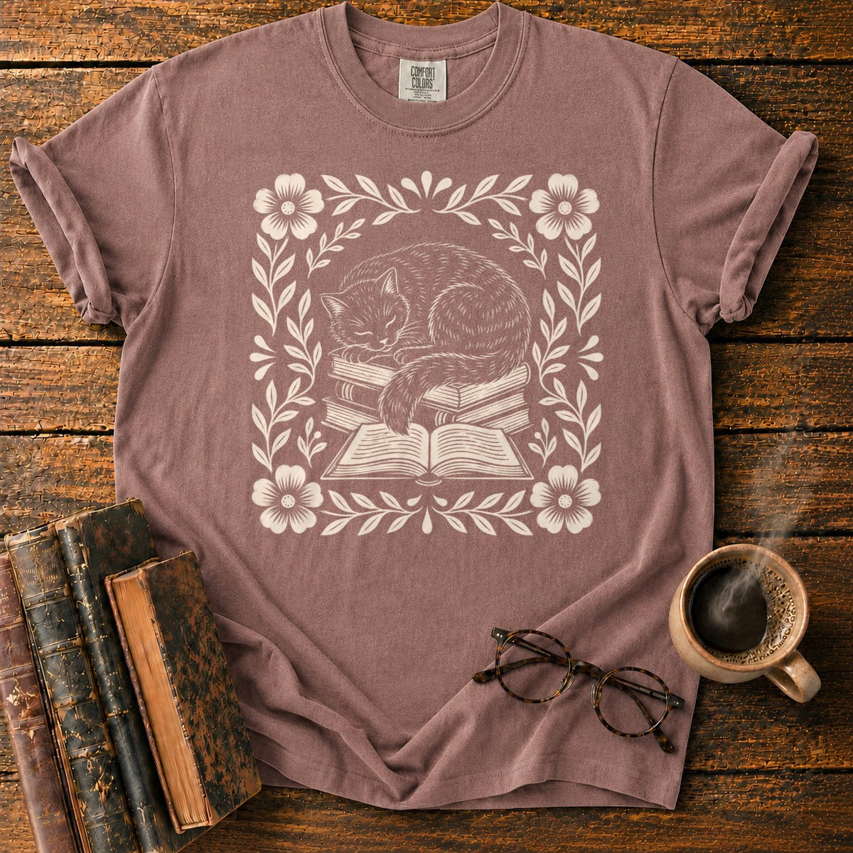 Sleeping Cat Books Botanicals T-Shirt in Espresso – BooksThreads