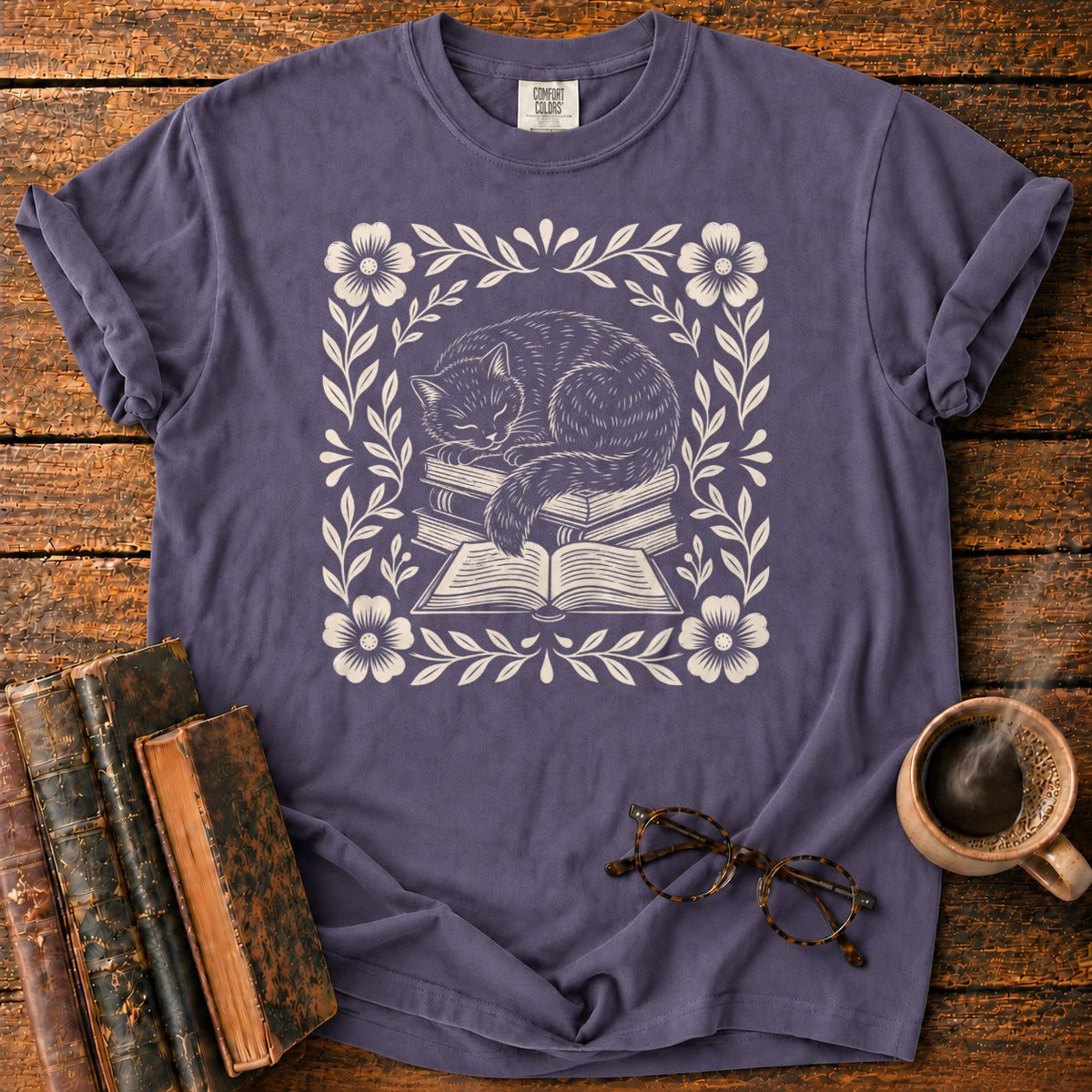 Sleeping Cat Books Botanicals T-Shirt in Grape – BooksThreads