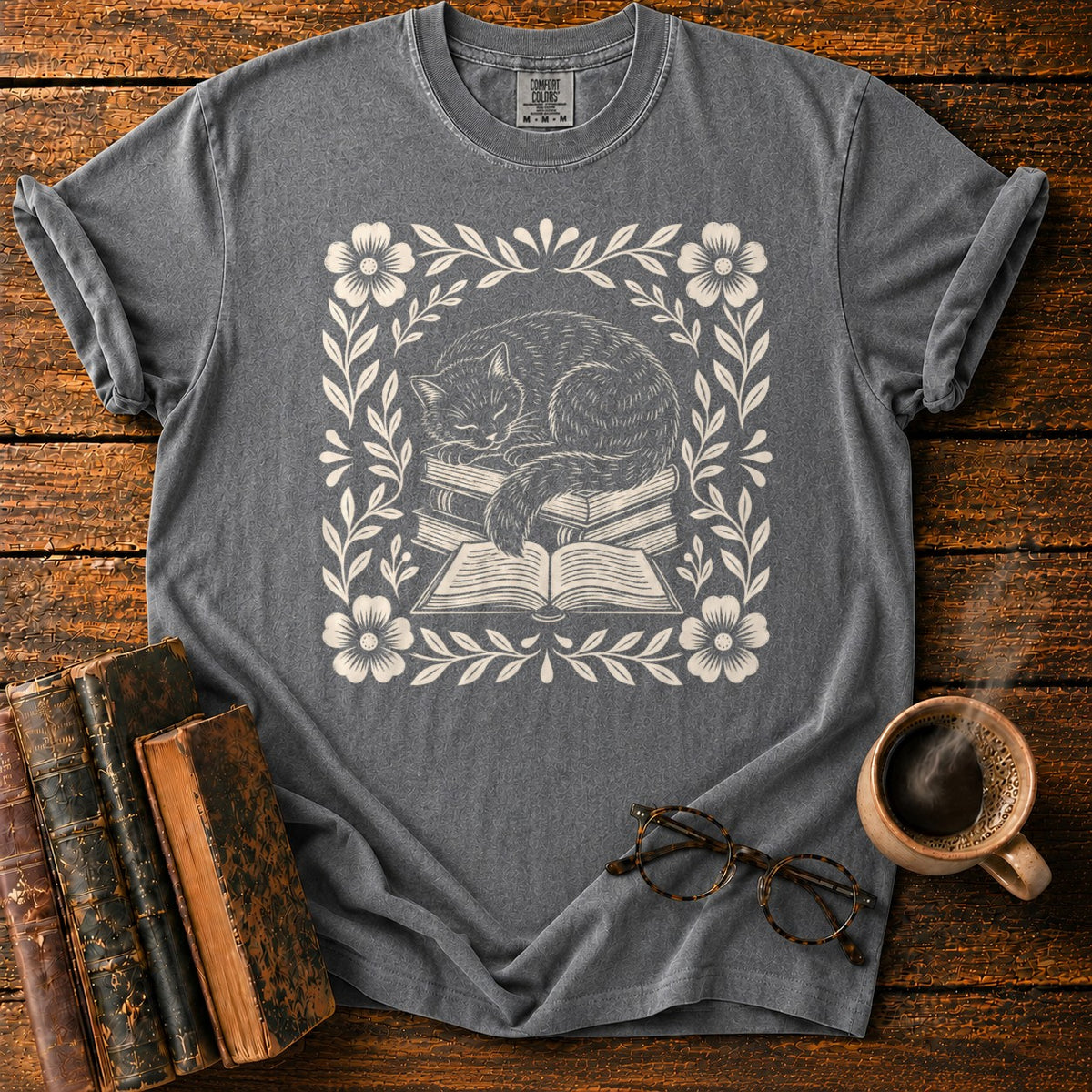 Sleeping Cat Books Botanicals T-Shirt in Pepper – BooksThreads