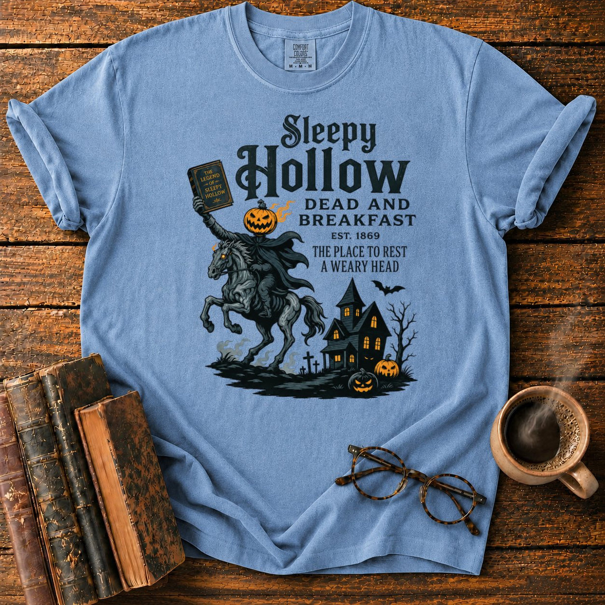 Sleepy Hollow Haunted Inn T-Shirt in Blue Jean – BooksThreads