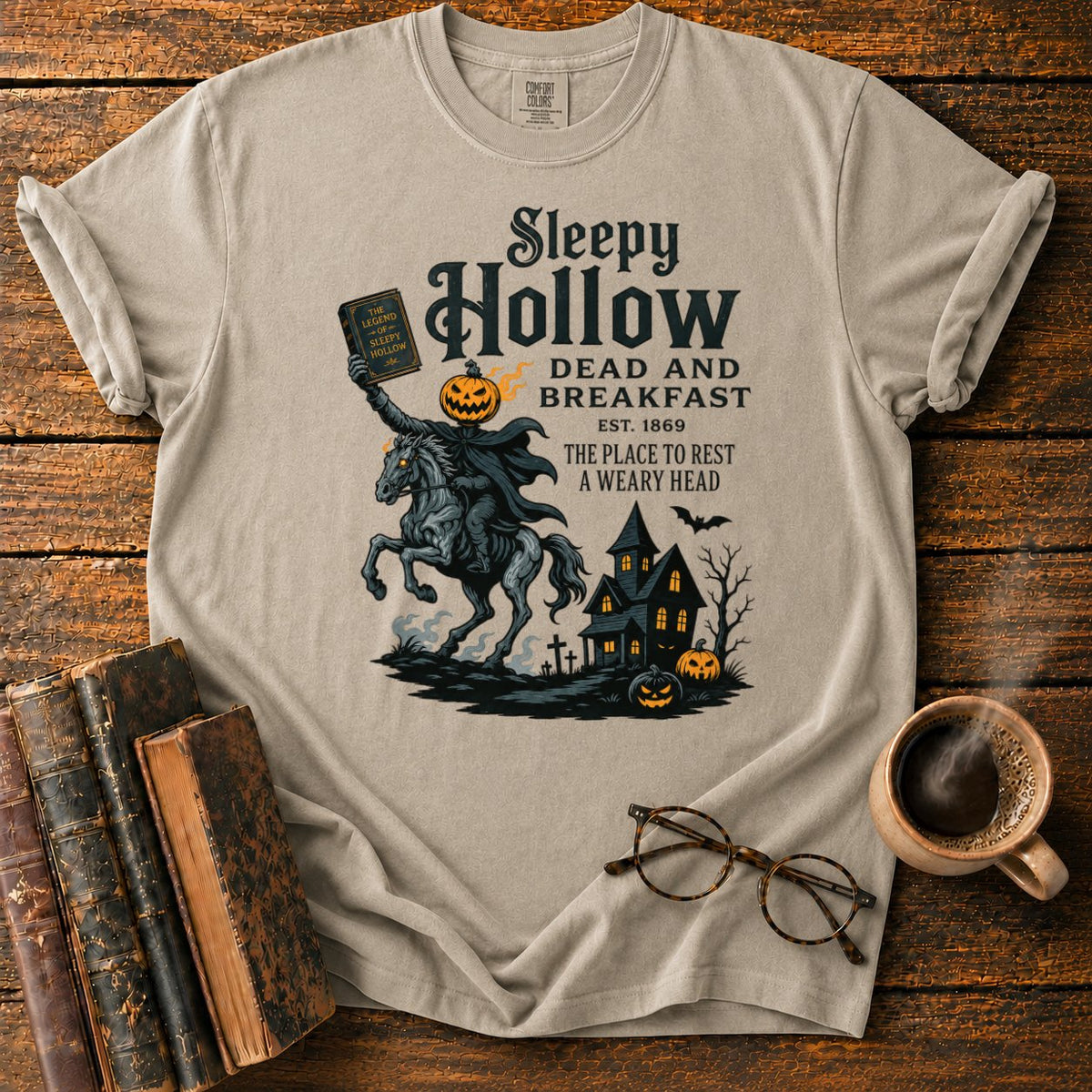 Sleepy Hollow Haunted Inn T-Shirt in Khaki – BooksThreads