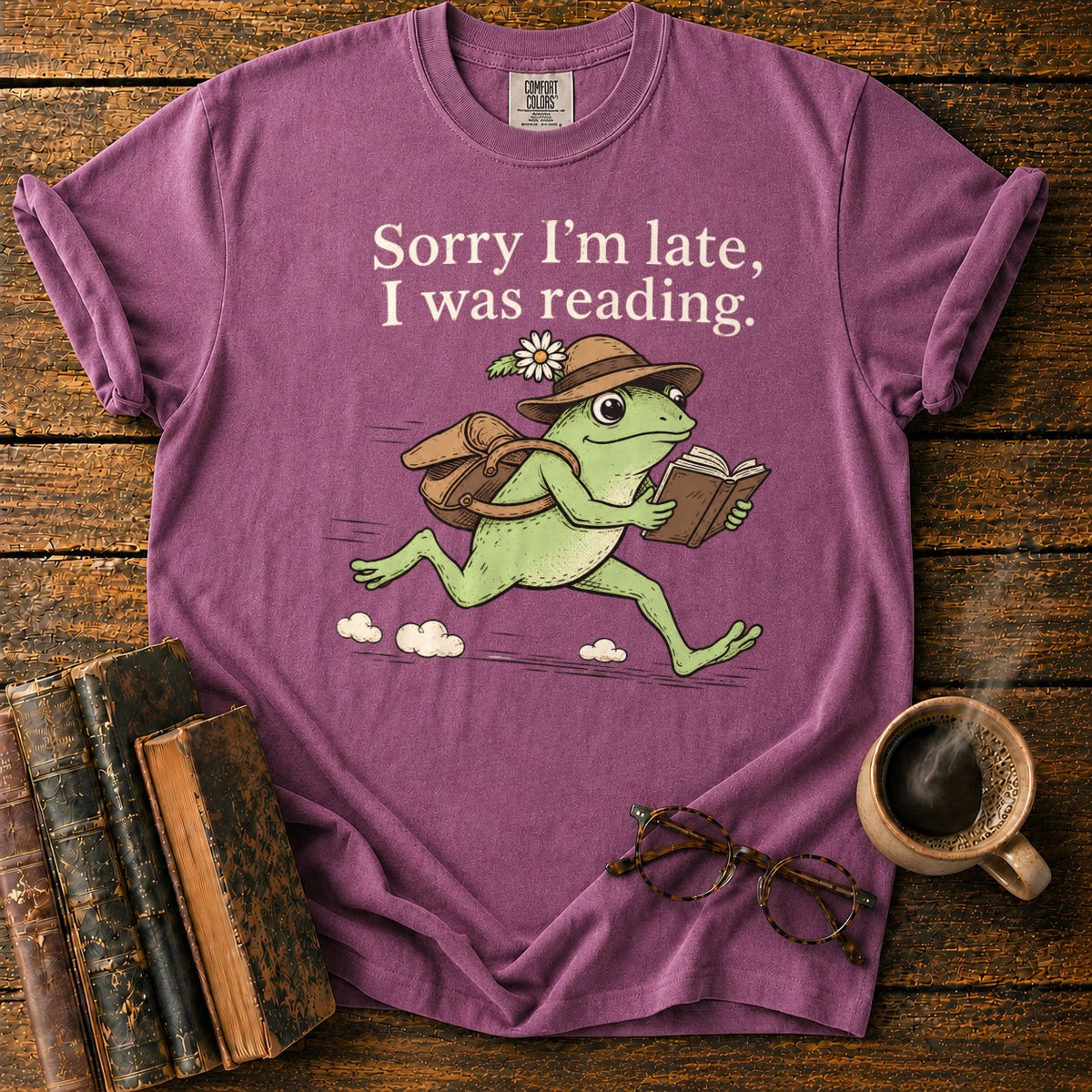 Sorry I’m Late, I Was Reading T-Shirt in Berry – BooksThreads