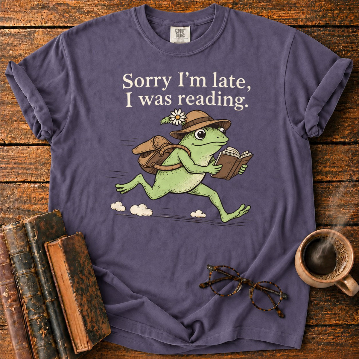 Sorry I’m Late, I Was Reading T-Shirt in Grape – BooksThreads