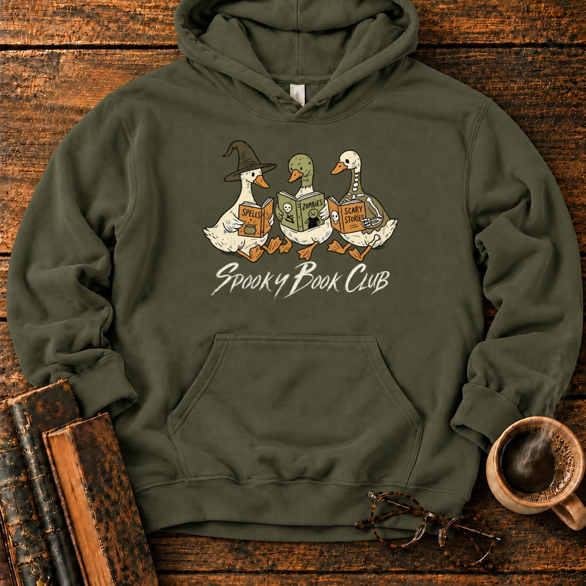 Spooky Book Club Geese Hoodie in Military Green – BooksThreads