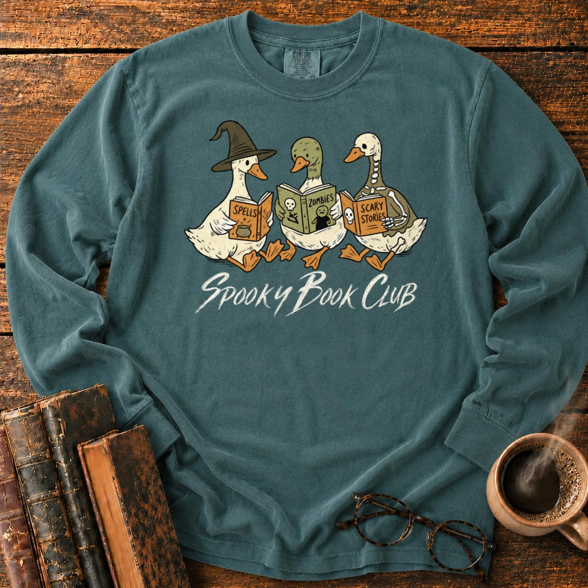 Spooky Book Club Geese LS T-Shirt in Blue Spruce – BooksThreads
