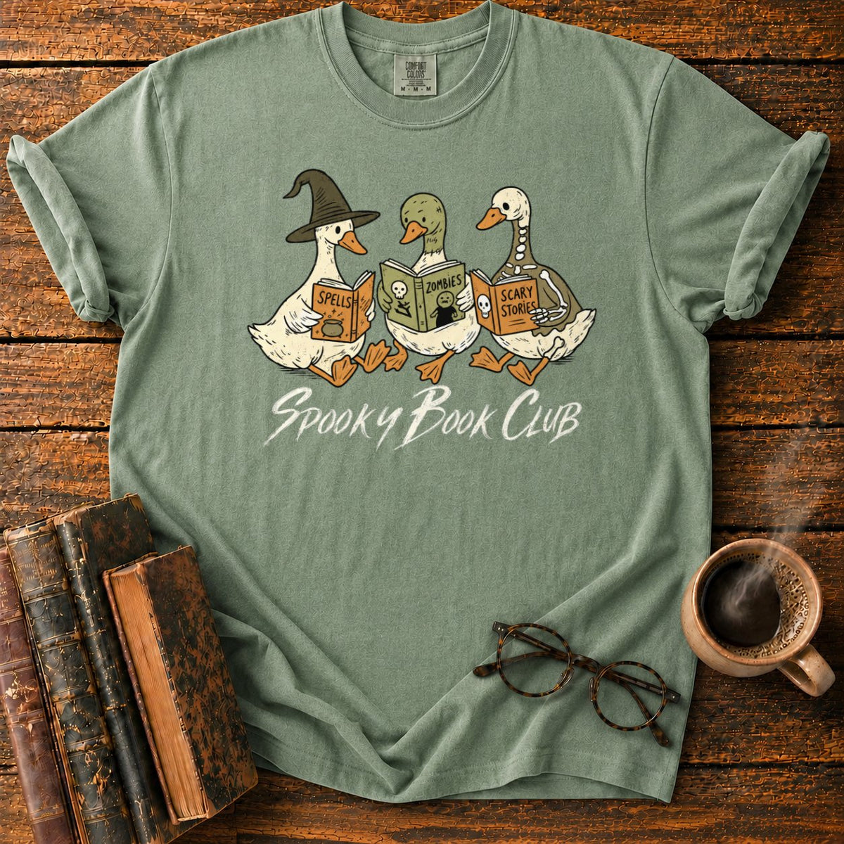 Spooky Book Club Geese T-Shirt in Moss – BooksThreads