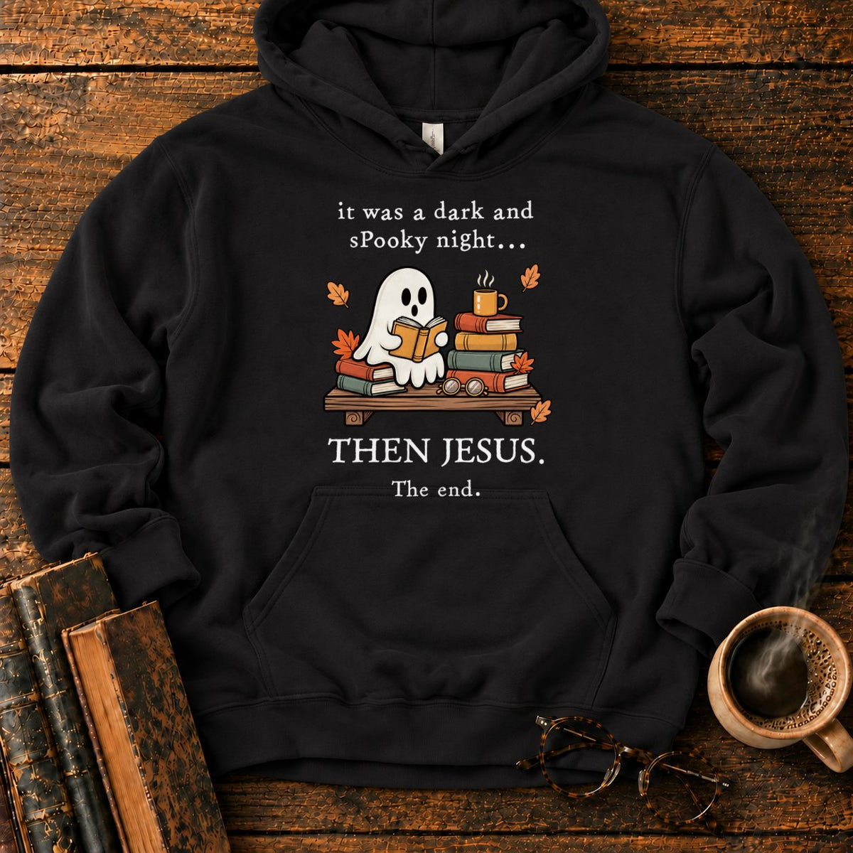 Spooky Ghost Reading On A Bookshelf Hoodie in Black – BooksThreads