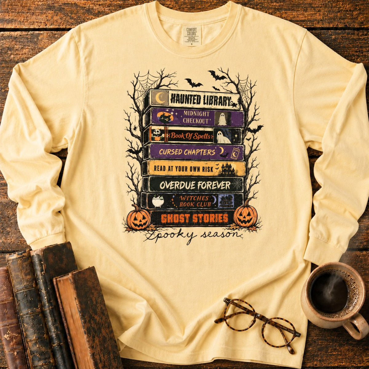 Spooky Season Book Spine Stack LS T-Shirt in Butter – BooksThreads